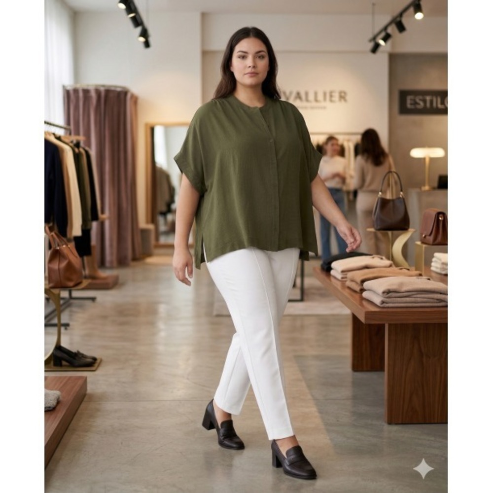 Calvin Klein Plus Size‎ Textured Button‑Down Top in Caper Olive, 0X